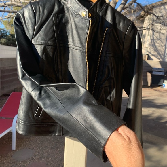 NWT Michael Kors black genuine leather moto jacket size XS - Picture 5 of 14